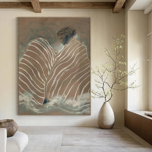 Striped - Cloth Figure in Waves Art for Boho Beach House & Wellness Studio DLZ0684