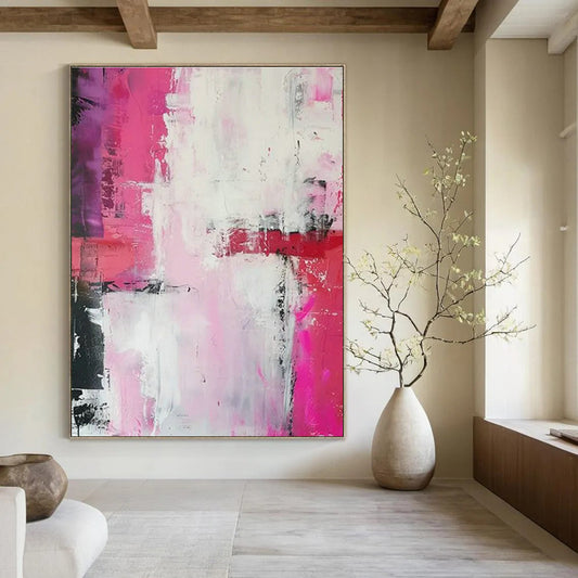Pink - White - Black Abstract Art for Girly Bedroom & Art Café DLZ1696