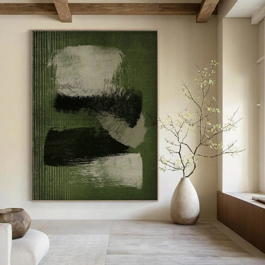 Minimalist Green Abstract Art for Japandi Living Room & Creative Studio DLZ1380