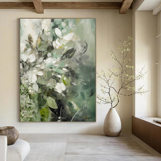 White Floral Watercolor Art for Bridal Boutique & Home Living Room DLZ1093