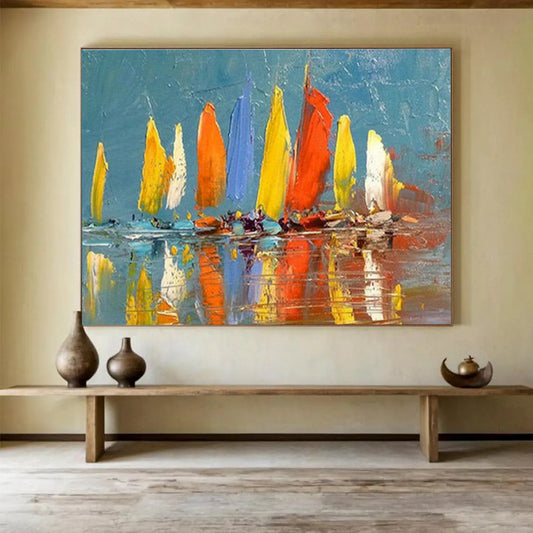 Colorful Sailboat Oil Painting for Nautical - Themed Coastal Home Decor DLZ2638