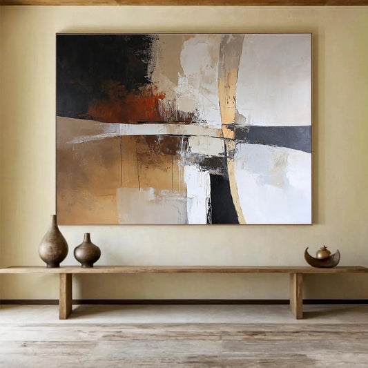 Beige - Toned Abstract with Drips Art for Neutral - Toned Hotel Suite & Classic Library SC328
