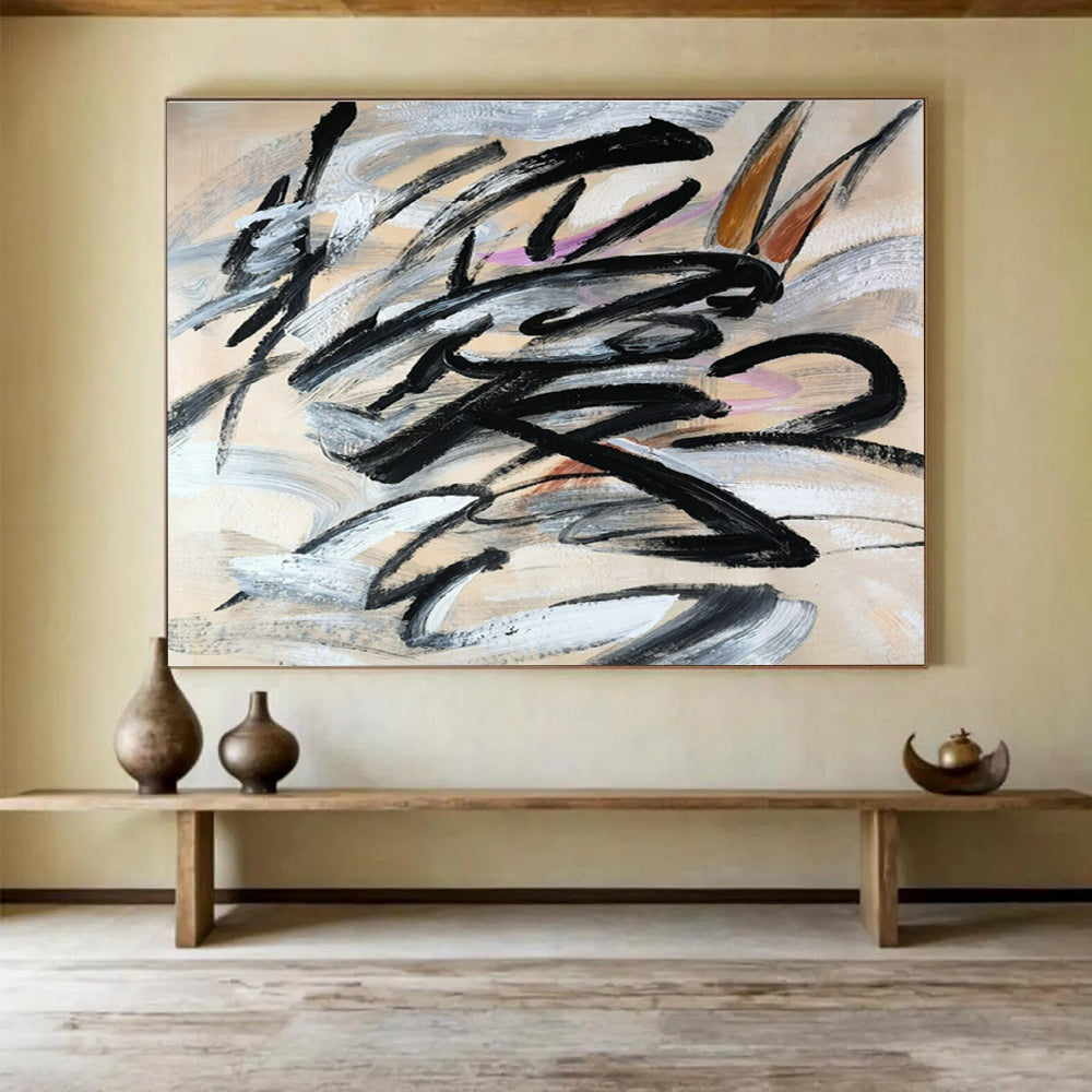 Ink - Stroke Abstract Art for Asian - Inspired Restaurant Decor DLZ2673