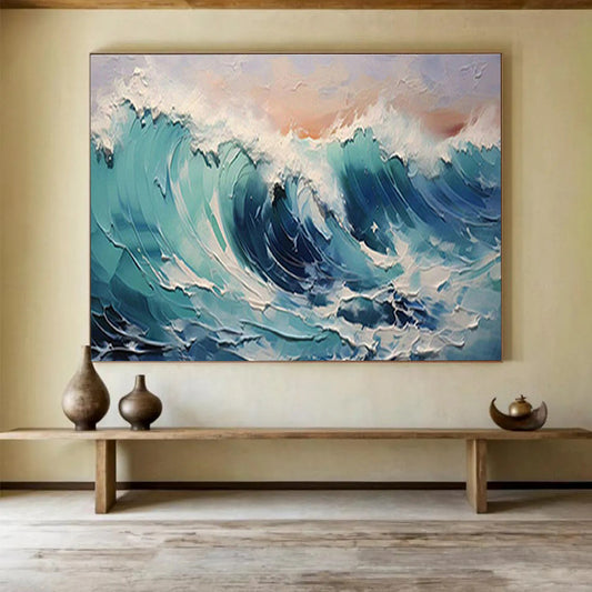 Textured Ocean Wave Art for Coastal - Themed Living Room Drama DLZ3063
