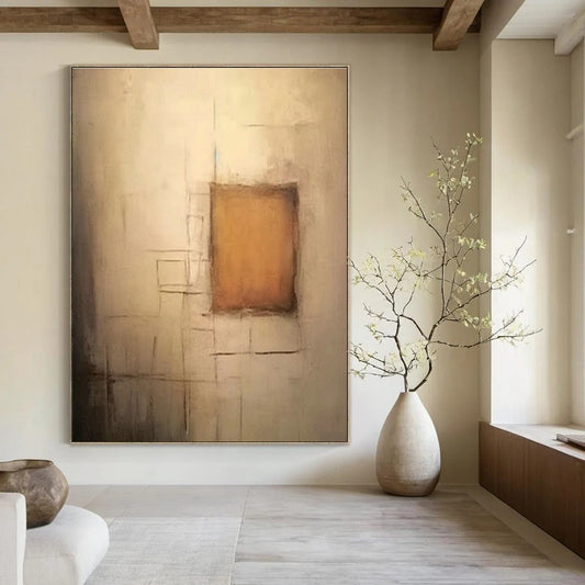 Neutral Square Abstract Art for Minimalist Bedroom & Contemporary Art Pop - Up DLZ0848