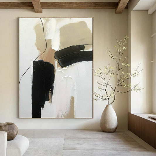 Black - Beige - White Abstract Art for Boutique Hotel Suite & Modern Home Library DLZ1685