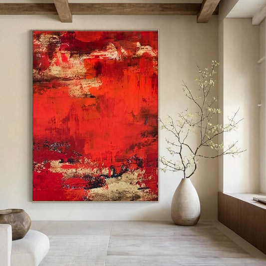 Red - Gold Textured Abstract Art for Luxury Ballroom & Opulent Home Library DLZ0769