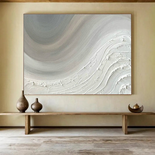Gray - White Wave Abstract for Minimalist Home Office DLZ2968