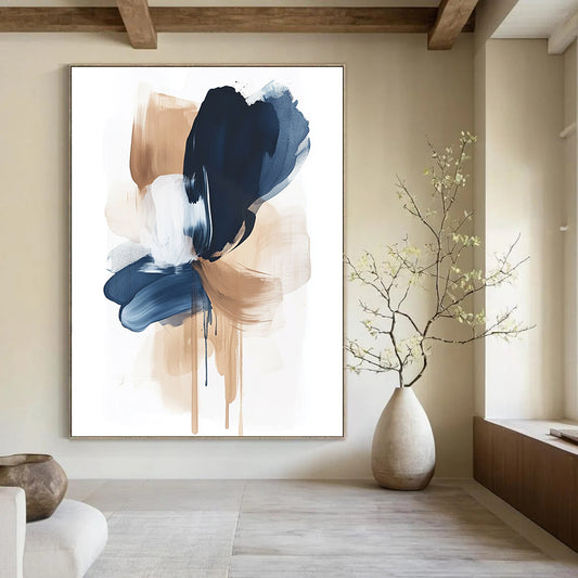 Blue and Beige Abstract Brushstrokes Art for Coastal - Inspired Home Office & Art Gallery Café STSC1325