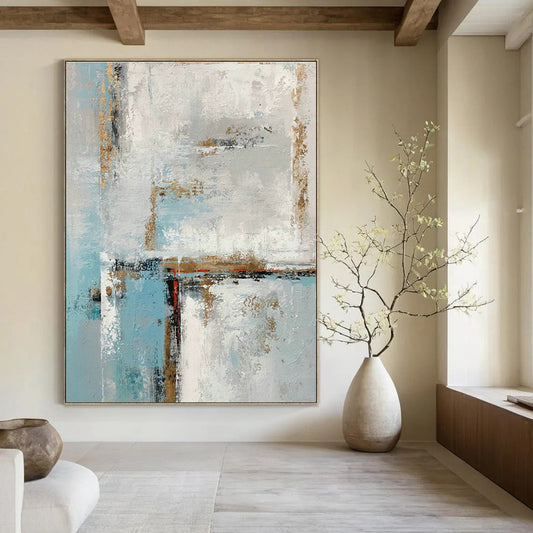 Blue, White & Gold Abstract Art for Home Living Room & Art Homestay DLZ0567