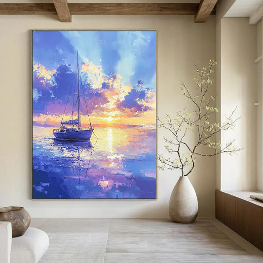 Sailboat at Sunset for Nautical - Themed Library & Luxury Beach House STSC899