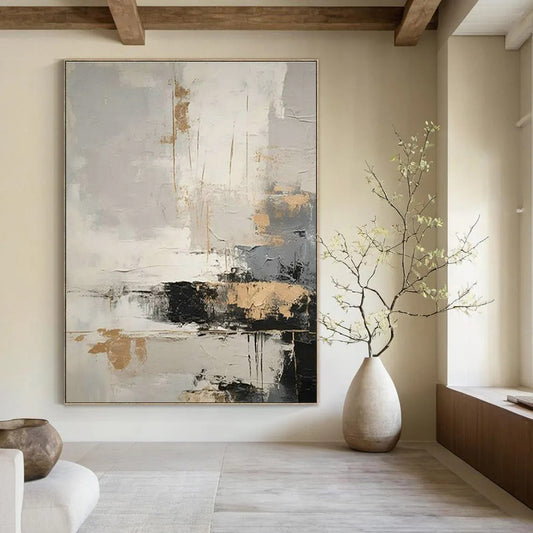 Gray - Gold Abstract Art for Modern Living Room & Luxury Hotel Lobby DLZ1750