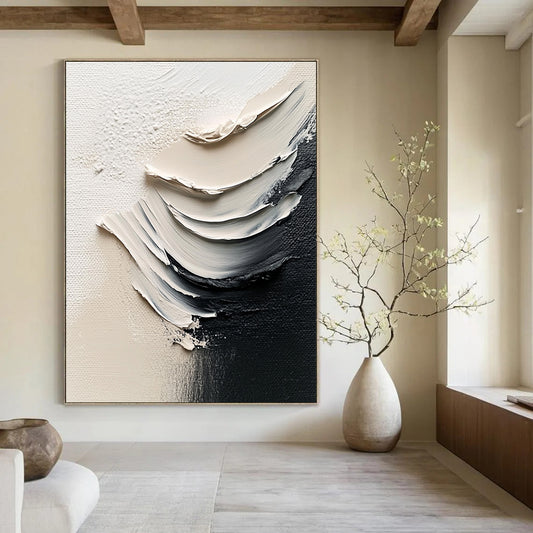 Monochrome Texture Strokes Abstract Impasto Art for Industrial - Style Loft & Creative Home Studio STSC1485