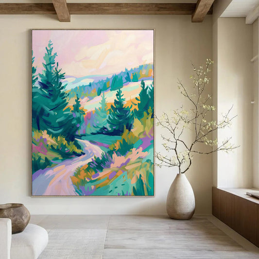 Mountain Forest Landscape Oil Painting for Ski Resort & Nature Lover’s Home DLZ0654