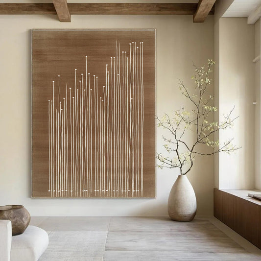 White Stalks on Brown for Minimalist Home Office & Nature - Inspired Art Gallery STSC929