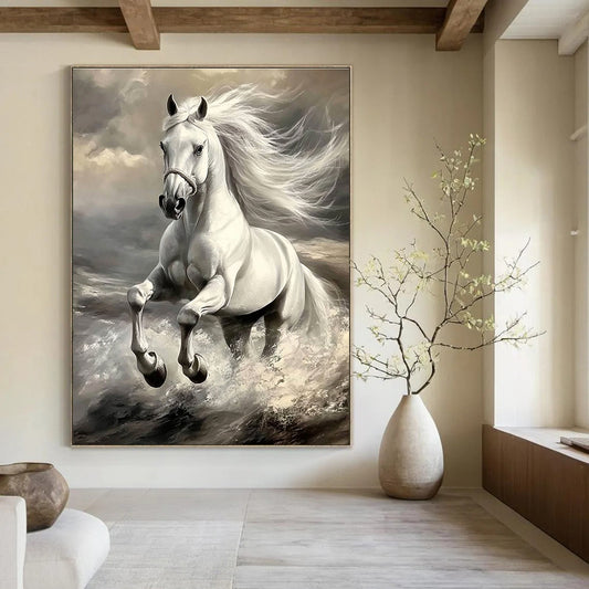 Galloping White Horse Art for Equestrian Home Study & Adventure - Themed Library STSC1053