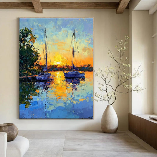 Sunset Sailboats Art for Coastal Restaurant & Nautical - Themed Home STSC1393