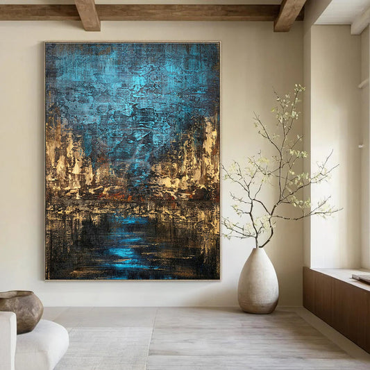 Blue and Brown Urban Nightscape Art for Industrial - Chic Loft & City - Themed Bar DLZ0744
