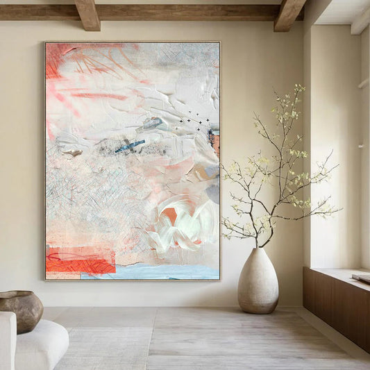 Pink - White Abstract Art for Minimalist Home Entryways DLZ0157