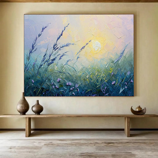 Meadow Sunrise Oil Painting for Countryside Bed & Breakfast Guest Rooms DLZ3146