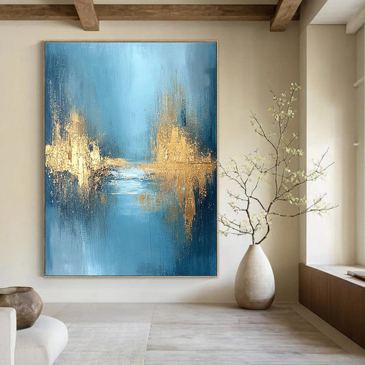 Blue - Gold Abstract Landscape Art for Bedroom & Luxury Hotel Room STSC723