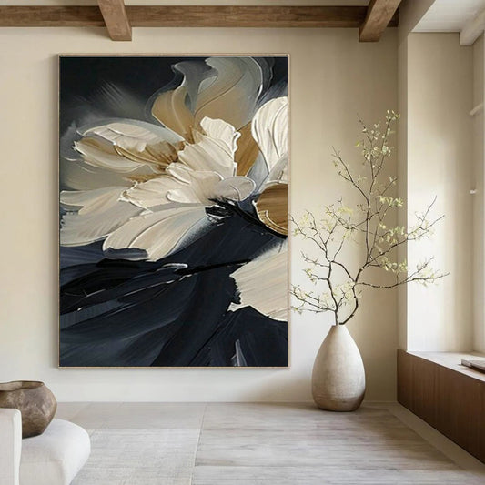 Textured Floral Oil Painting for Elegant Bedroom & Boutique Hotel Suite DLZ1994
