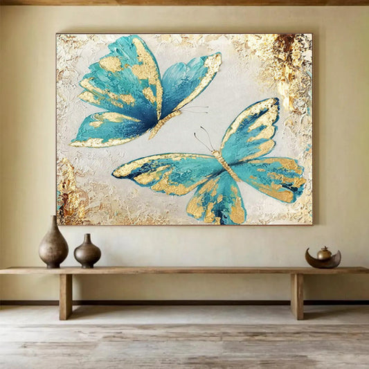 Blue Butterflies with Gold Accents Art for Chic Bridal Dressing Rooms DLZ3118