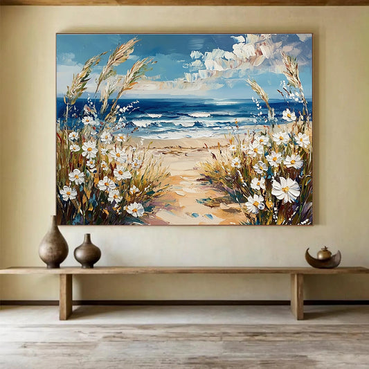 Coastal Path with Daisies Art for Beach House Living Room & Seaside Café SC420