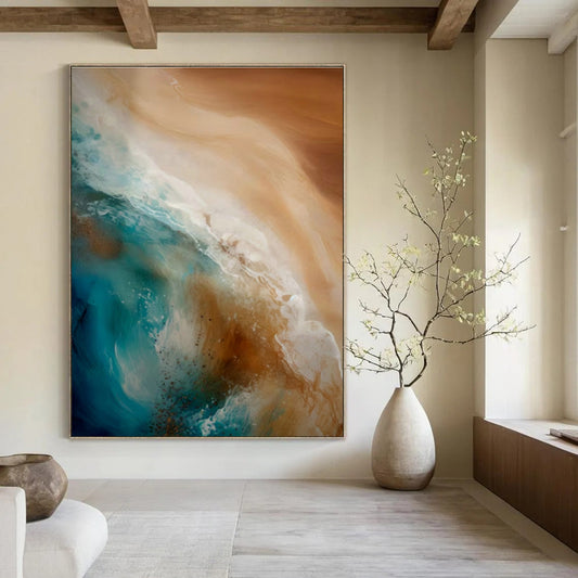 Blue - Brown Ocean Waves Abstract Art for Beachfront Villa & Coastal Café DLZ1645