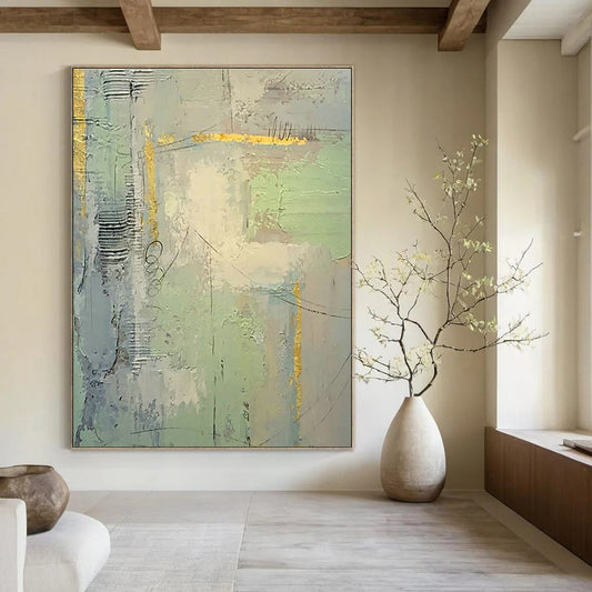 Light Green Abstract Art with Gold Patterns for Sunroom & Cafe DLZ0566