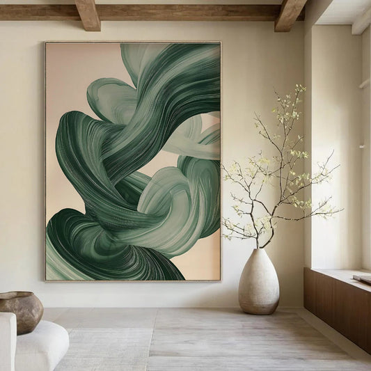 Green Flowing Ribbon Art for Bedroom & Living Room DLZ0415