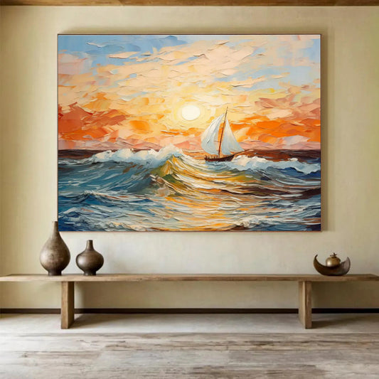Sunset Sailboat Painting for Nautical - Themed Café DLZ3009