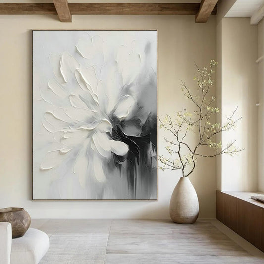 Black - White Flower Abstract Art for Minimalist Home & Monochrome Café DLZ1647