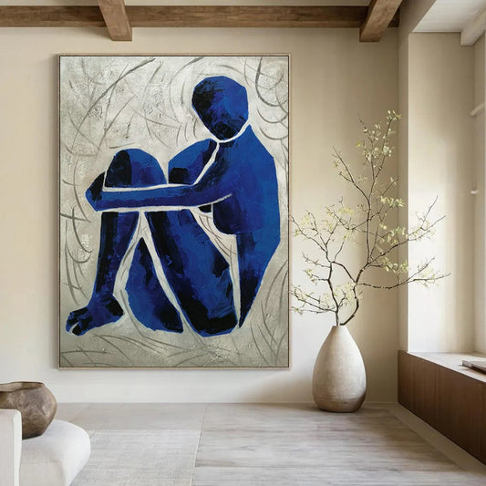 Blue Abstract Figure Art for Wellness Center & Contemporary Home Office DLZ1792