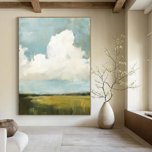 Big Clouds Over Green Field for Minimalist Bedroom & Countryside Retreat STSC873