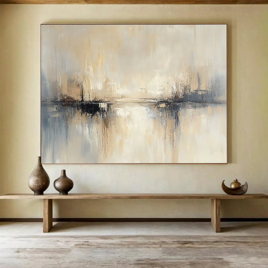 Neutral Toned Abstract Landscape Art for Industrial - Chic Loft & Minimalist Living Room SC227