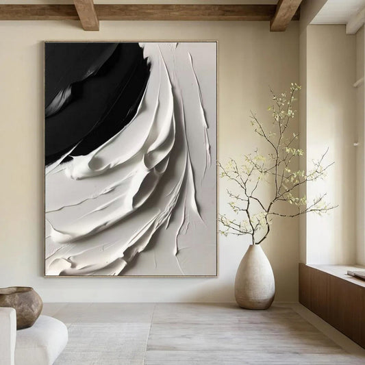 Black - White Textured Wave Art for Modern Office & Art Gallery DLZ2370