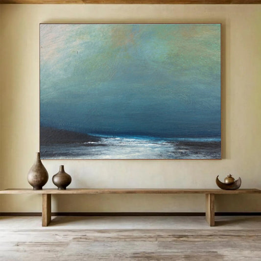 Serene Sea View Oil Painting for Minimalist Coastal Bathrooms DLZ2491
