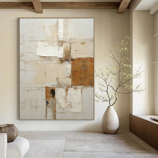 Beige - Brown Collage Abstract Art for Rustic Dining Room & Art - Filled Boutique DLZ1324