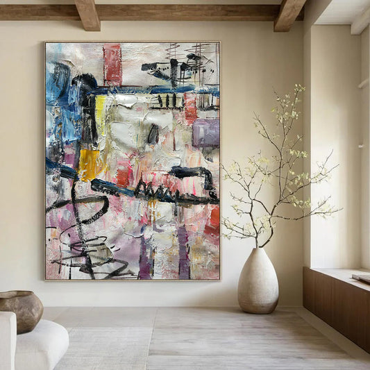 Colorful Abstract Collage Painting for Bohemian Café & Art Studio Break Area DLZ1301