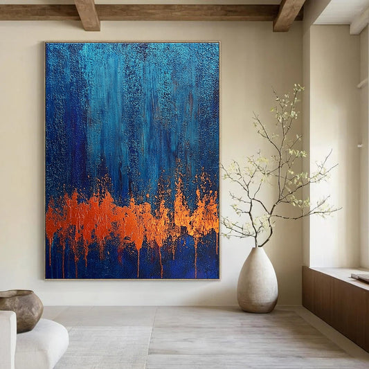 Blue - Orange Splash Abstract Art for Living Room & Art Studio STSC720