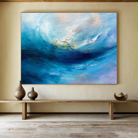 Blue Ocean Wave Abstract Art for Coastal Home Living Room Accents DLZ2665