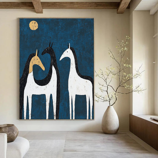 Whimsical Blue Horses Art for Kids' Room & Garden Shed STSC072