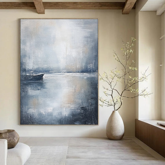 Serene Gray Sea Boat Art for Balcony & Coastal Home STSC044