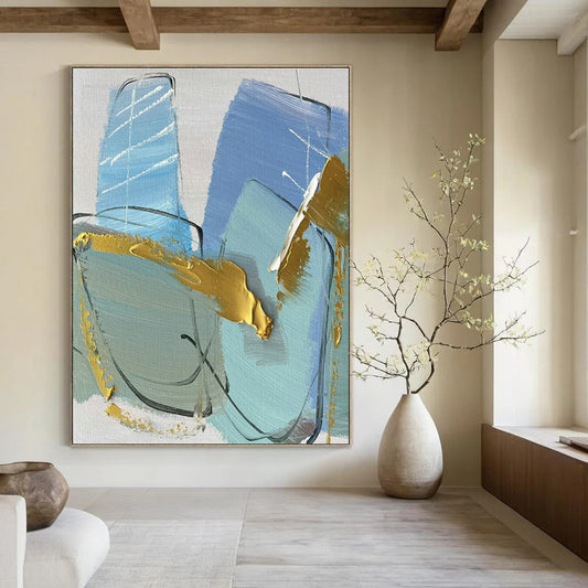 Blue - Gold Abstract Art for Coastal Villa & Art - Forward Bar DLZ0809