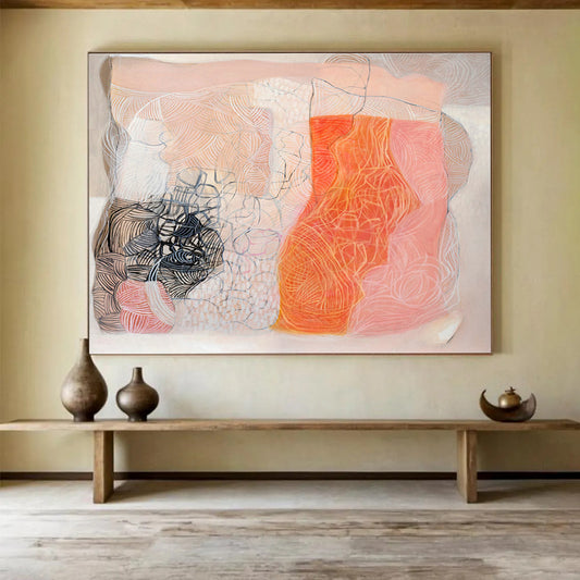 Pink - Orange Line Abstract Art for Cozy Reading Nooks DLZ2436