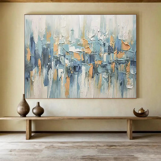 Textured Blue - Orange Abstract Art for Modern Loft Dynamism DLZ3069