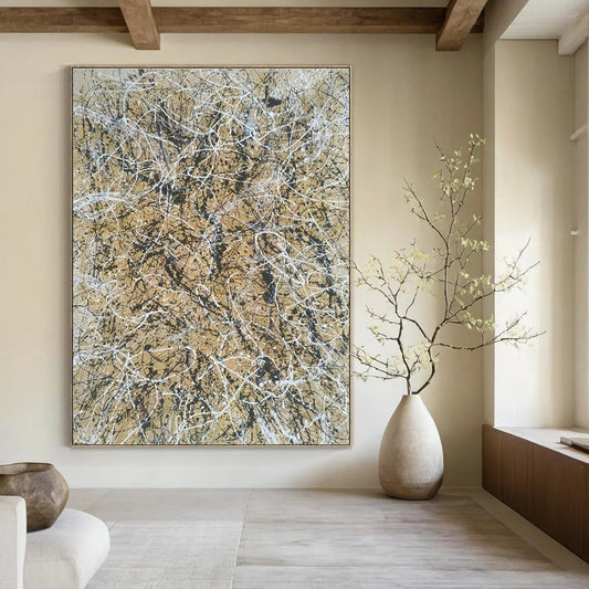 Beige - Gold Splatter Abstract Art for Luxury Boutique Hotel Room & Art Gallery Café DLZ1798