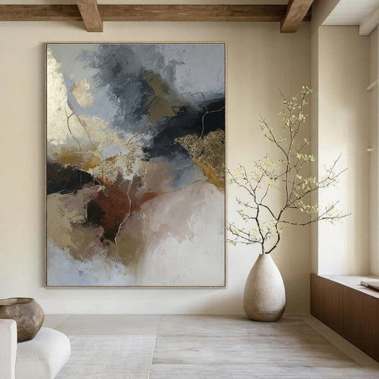 Gold, Brown & Gray Abstract Art for Rustic Winery Tasting Room & Luxury Boutique DLZ1024