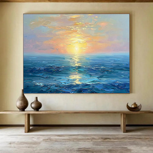 Sea Sunset Oil Painting for Coastal Home Living Room Fireplaces DLZ3151
